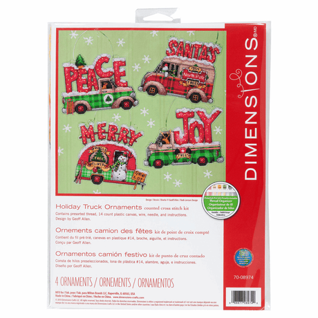 Counted Cross Stitch Ornament Set - Holiday Trucks