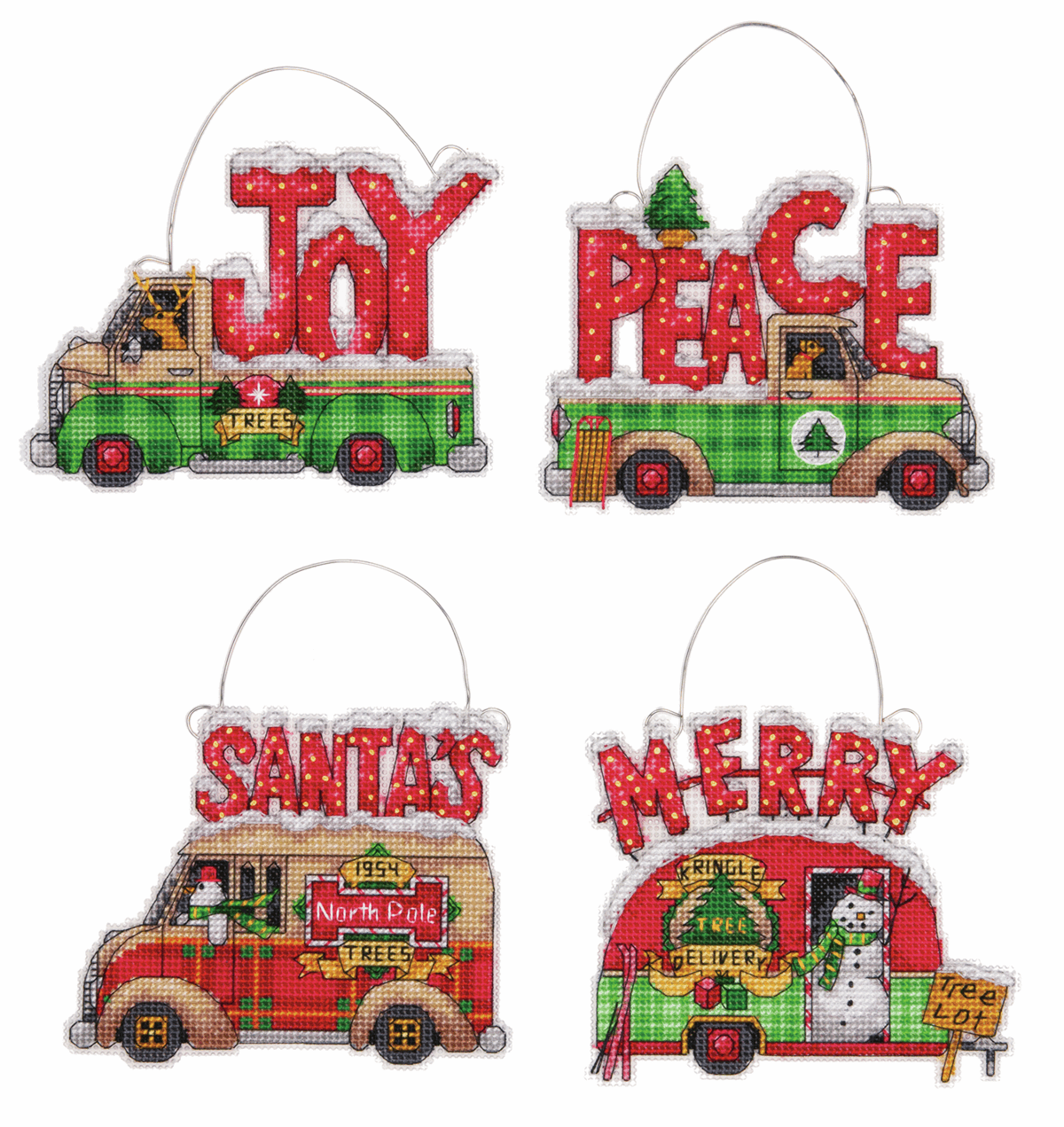 Counted Cross Stitch Ornament Set - Holiday Trucks