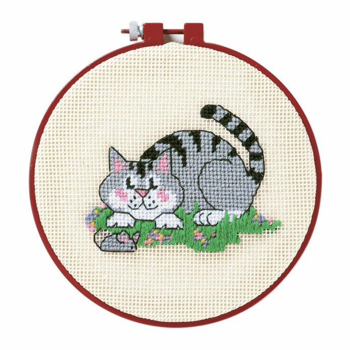 Learn-a-Craft Needlepoint Kit with Hoop - A Cat and a Mouse (6inch)