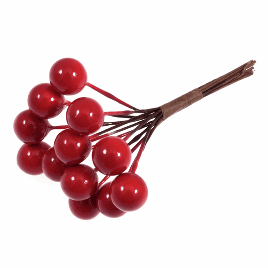 Artificial Red Berries Bunch - Small 10mm (Pack of 12 Stems)