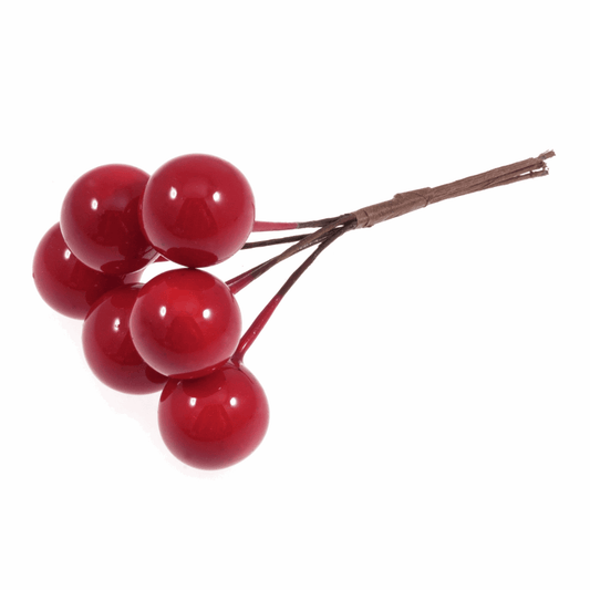Artificial Red Berries Bunch - Medium 15mm (Pack of 6 Stems)
