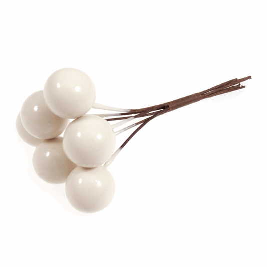 Artificial White Berries Bunch - Medium 15mm (Pack of 6 Stems)