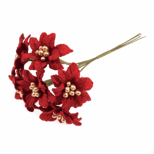 Red Velvet Poinsettia Bunch - Small (Pack of 6 Stems)
