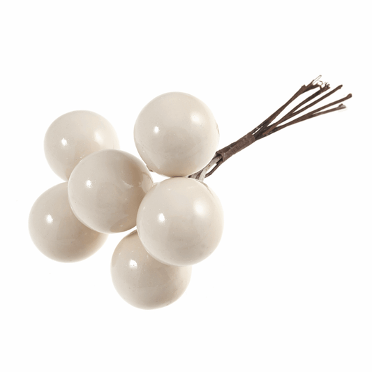 Artificial White Berry Bunch - Small 10mm (Pack of 12 Stems)