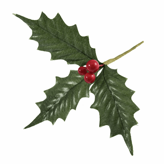 Artificial Holly Leaves with Berries - Large (Single Stem)