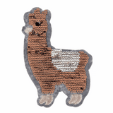 Iron-On/Sew On Motif Patch - Flip Sequin Grey/Brown Llama