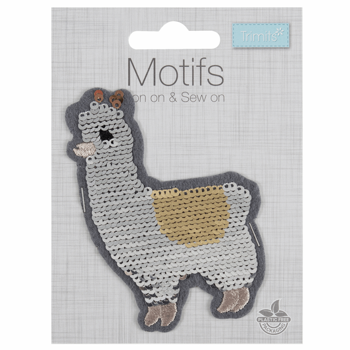 Iron-On/Sew On Motif Patch - Flip Sequin Grey/Brown Llama