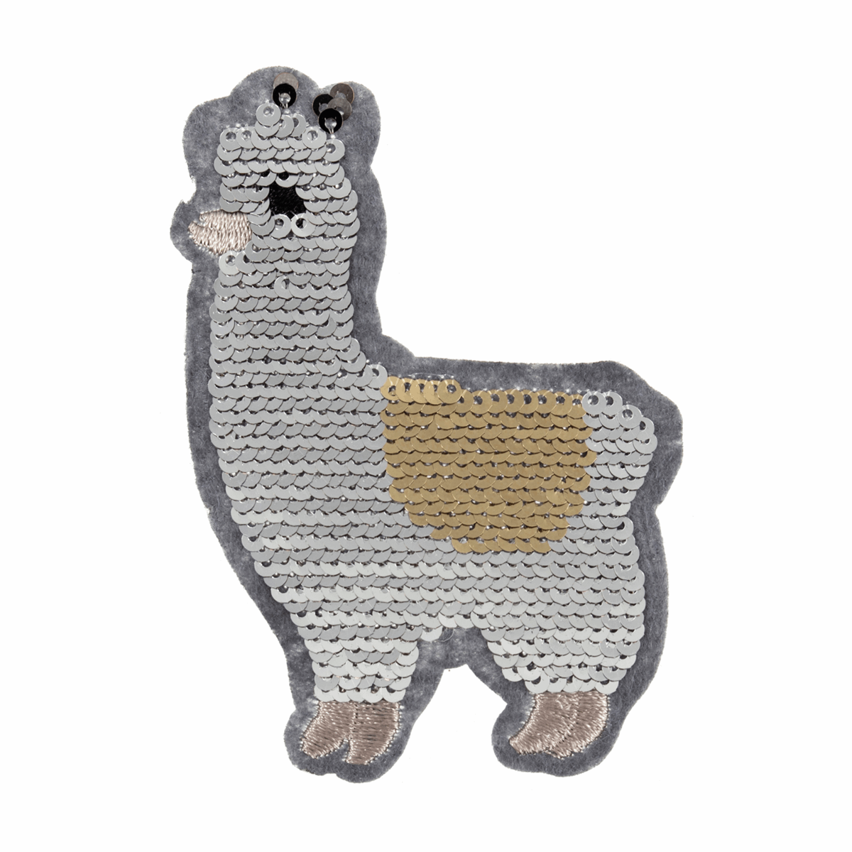 Iron-On/Sew On Motif Patch - Flip Sequin Grey/Brown Llama