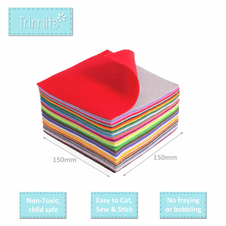 Trimits Felt Acrylic Squares 15cm x 15cm - Pack of 42 Mixed Colours