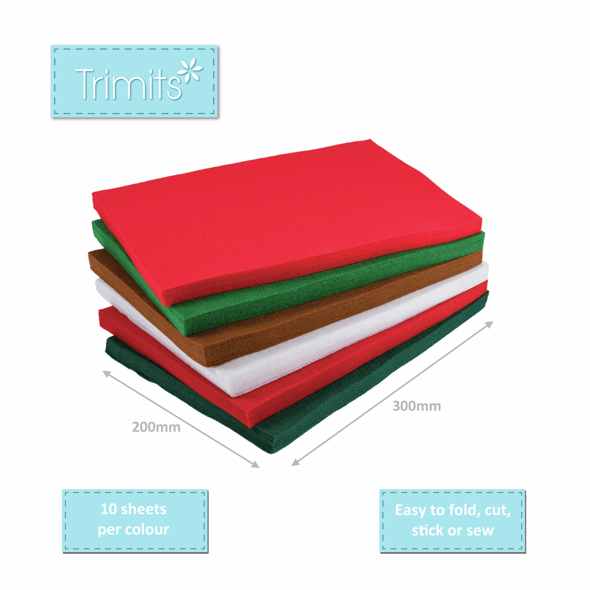 Trimits Assorted Felt Squares 20cm x 30cm (Pack of 60)