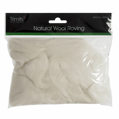 Trimits White Natural Wool Roving - 50g