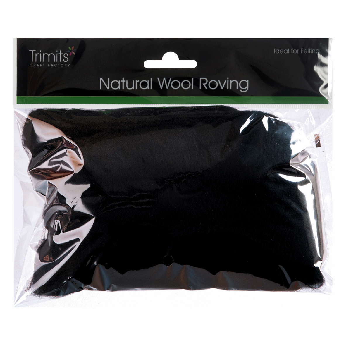 Trimits Black Natural Wool Roving - 50g