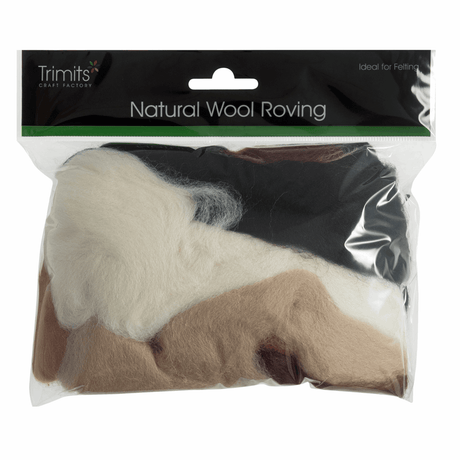 Trimits Assorted Browns Natural Wool Roving - 50g