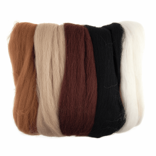 Trimits Assorted Browns Natural Wool Roving - 50g