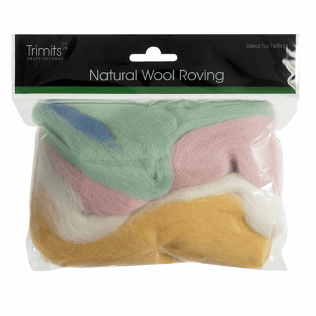 Trimits Assorted Pastels Natural Wool Roving - 50g