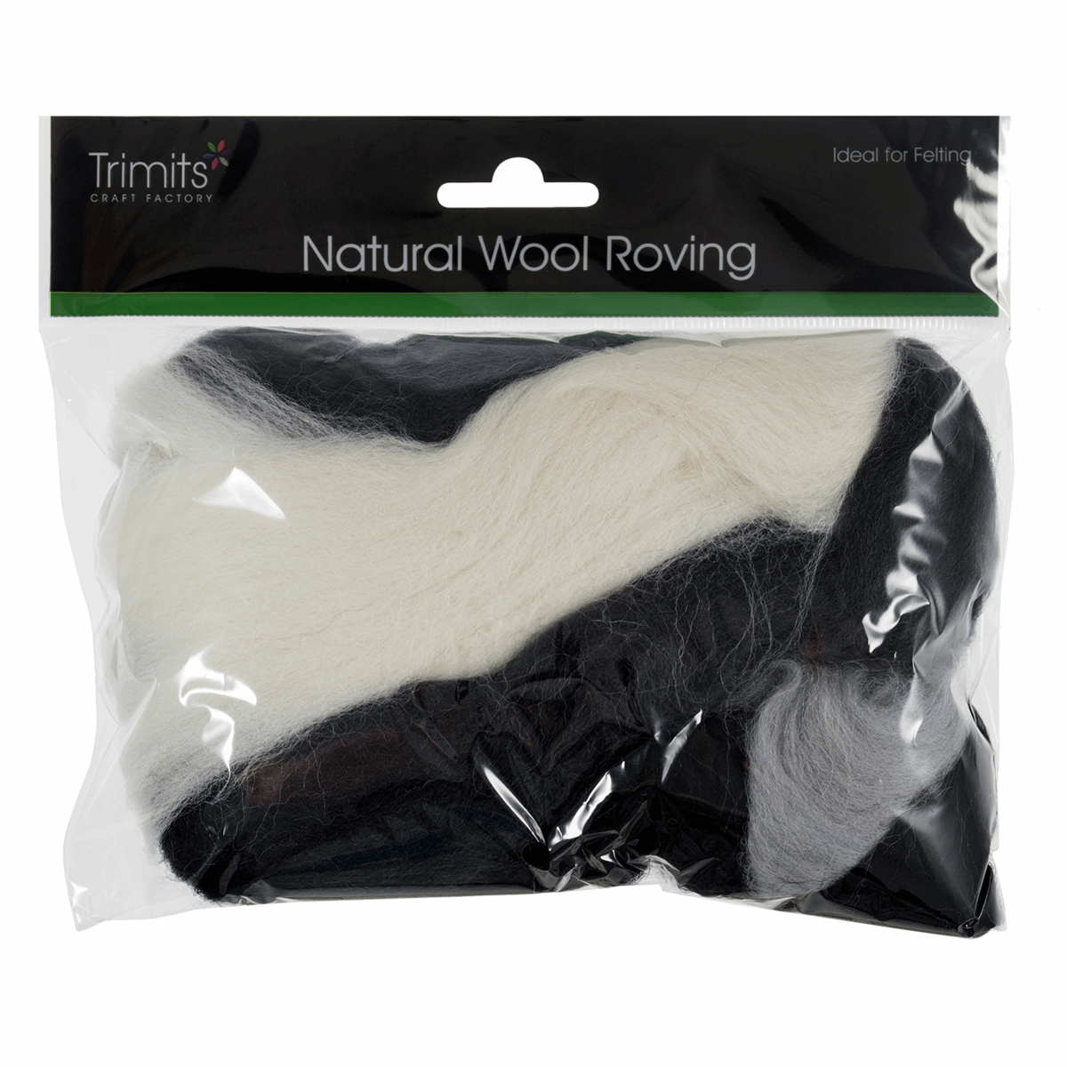 Trimits Assorted Monochrome Natural Wool Roving - 50g