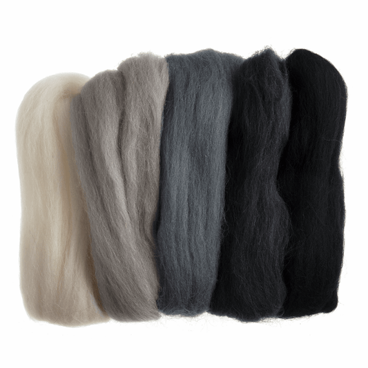 Trimits Assorted Monochrome Natural Wool Roving - 50g