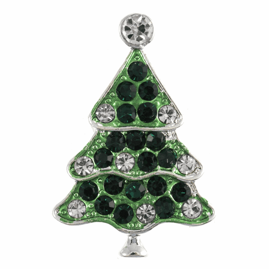 Trimits Diamante Silver/Green Christmas Tree Shank Button - 28mm (1 Piece)