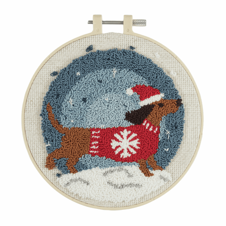 Trimits Floss Punch Needle Kit with Hoop - Festive Dachshund