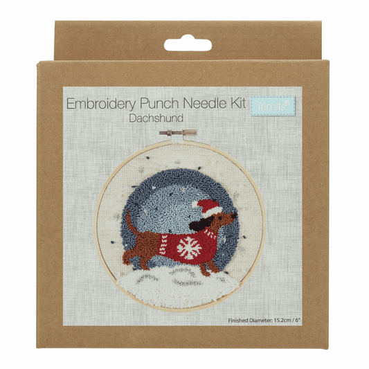 Trimits Floss Punch Needle Kit with Hoop - Festive Dachshund