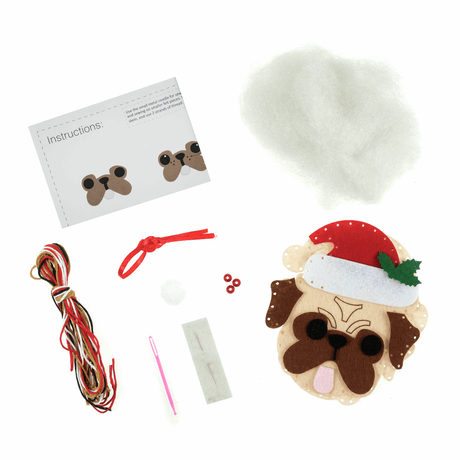 Trimits Felt Decoration Kit - Christmas Pug in Santa Hat