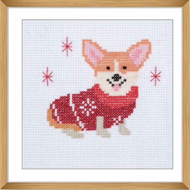 Mini Counted Cross Stitch Kit - Festive Corgi