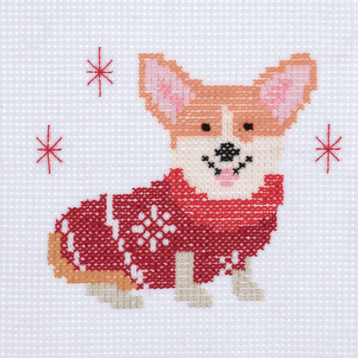 Mini Counted Cross Stitch Kit - Festive Corgi