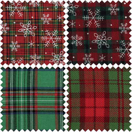 Fat Quarter Pack - Printed Christmas Tartan: Greens (4 Pieces)