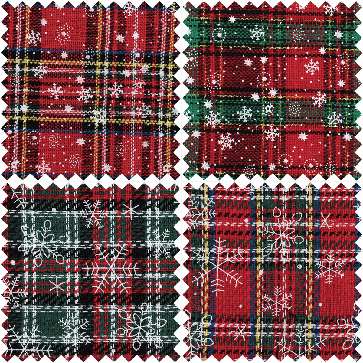 Fat Quarter Pack - Cotton Linen - Printed Christmas Tartan (reds) (4 Pieces)