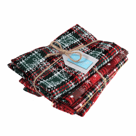 Fat Quarter Pack - Cotton Linen - Printed Christmas Tartan (reds) (4 Pieces)