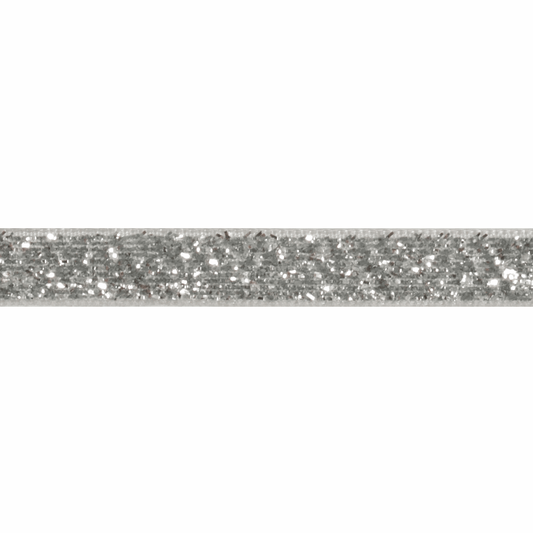 Silver Glitter Velvet Ribbon - 20m x 10mm