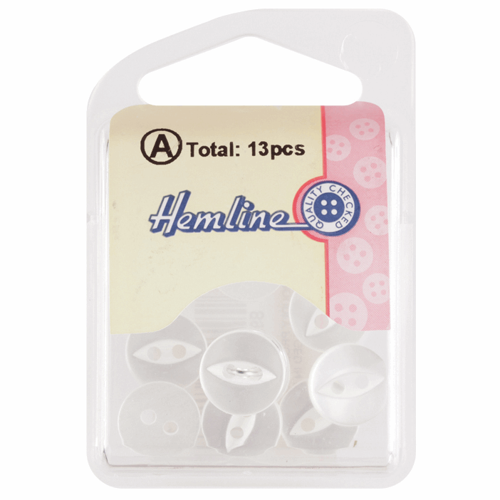 Hemline White Fish Eye Button - 11.25mm (Pack of 13)