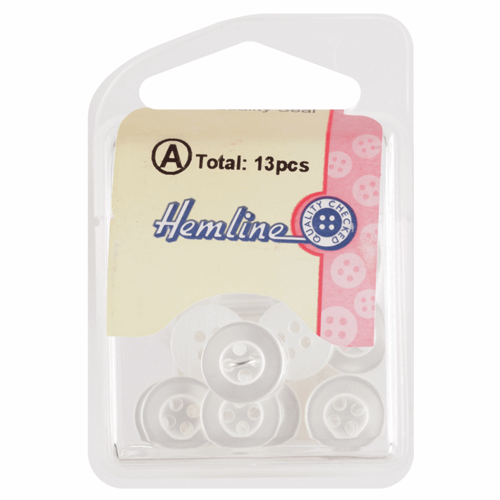 Hemline 4-Hole White Button - 11.25mm (Pack of 13)