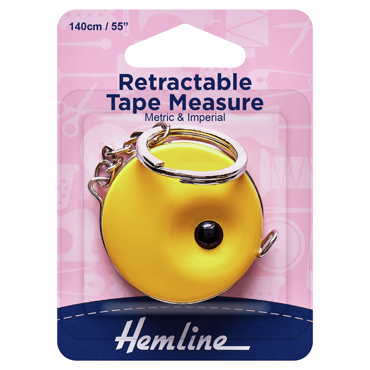 Hemline Retractable Tape Measure with Key Ring - 140cm