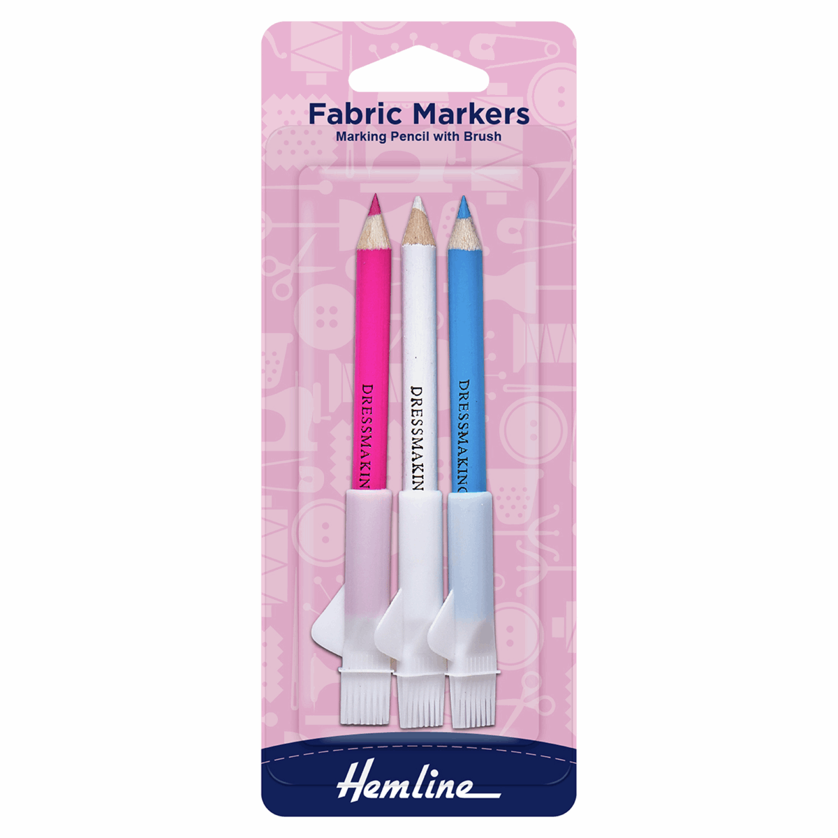 Dressmakers Fabric Marker Pencils with Brush - 3 colours