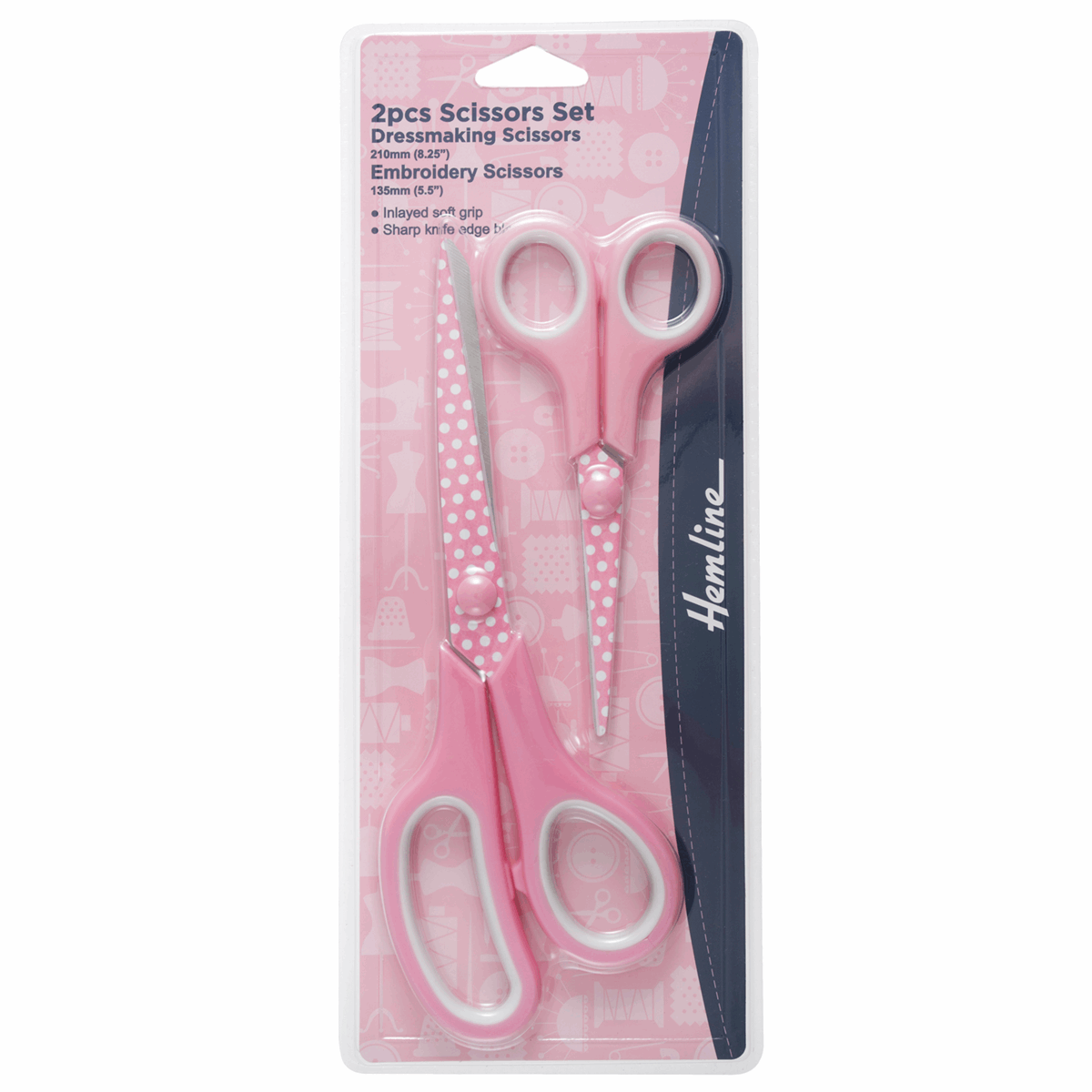 Set of 2 x Sewing Scissors - Dressmaking and Embroidery (Pink)