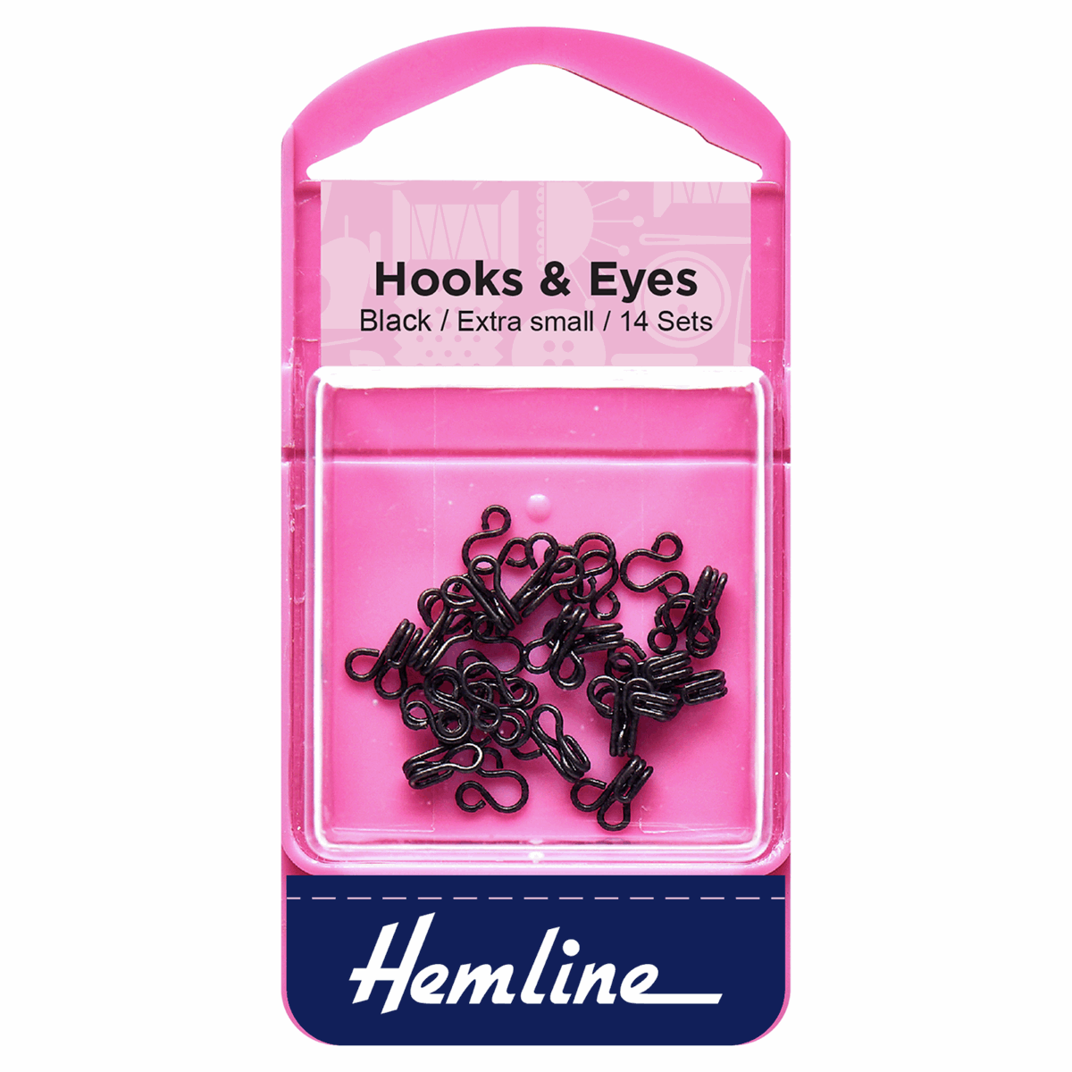 Hemline Black Hook & Eyes - Size 0 (14 Sets)