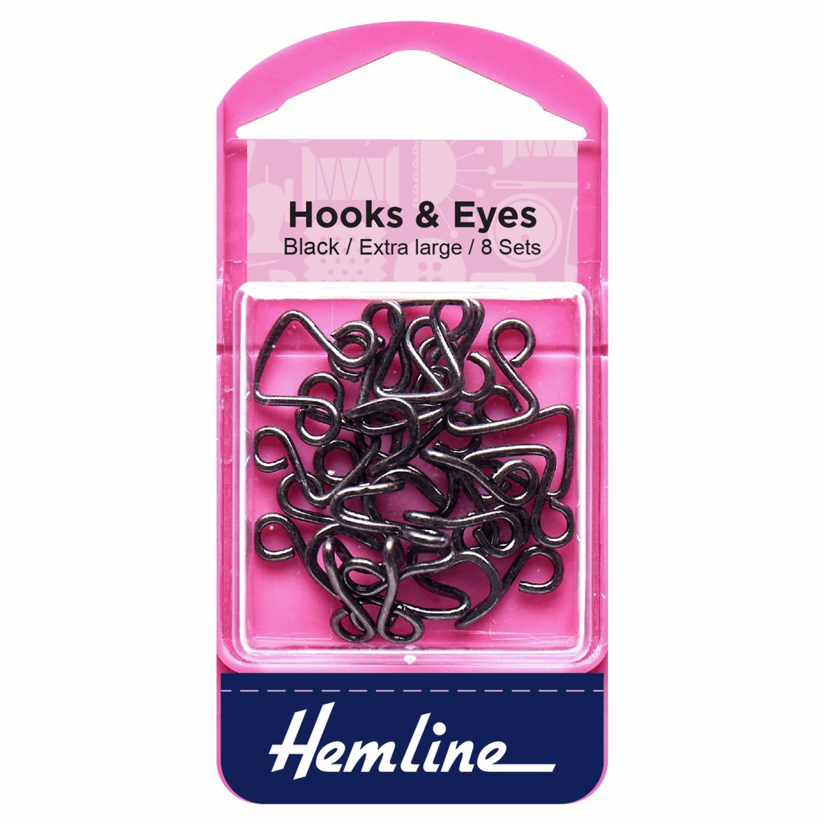 Hemline Black Hook & Eyes - Size 13 (8 Sets)