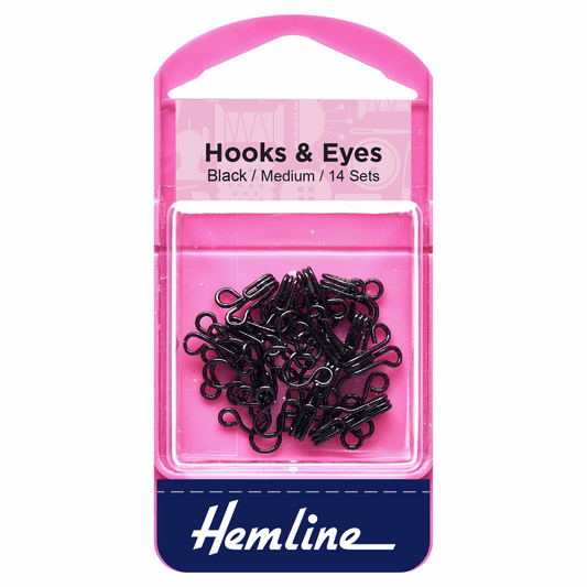 Hemline Black Hook & Eyes - Size 2 (14 Sets)