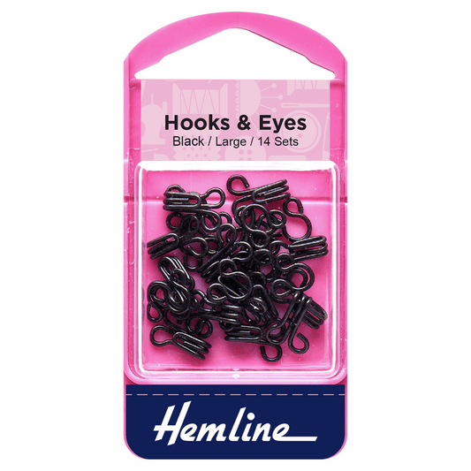 Hemline Black Hook & Eyes - Size 3 (14 Sets)