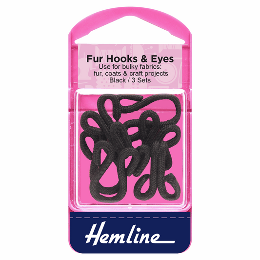 Hemline Black Fur Hook & Eyes - Size 3 (3 Sets)