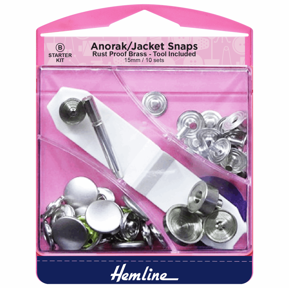 Hemline Silver Anorak Snaps - 15mm (10 Sets)