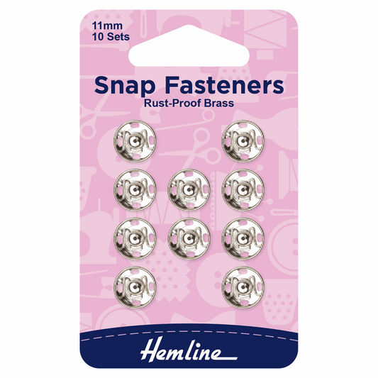 Sew-On Snap Fasteners - 11mm Nickel (Pack of 10)
