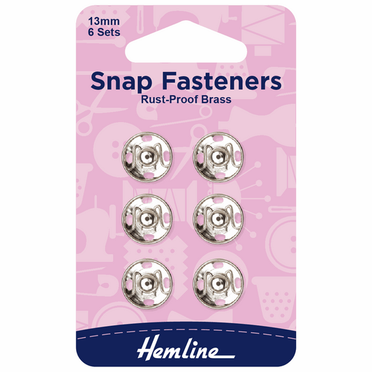 Sew-On Snap Fasteners - 13mm Nickel (Pack of 6)
