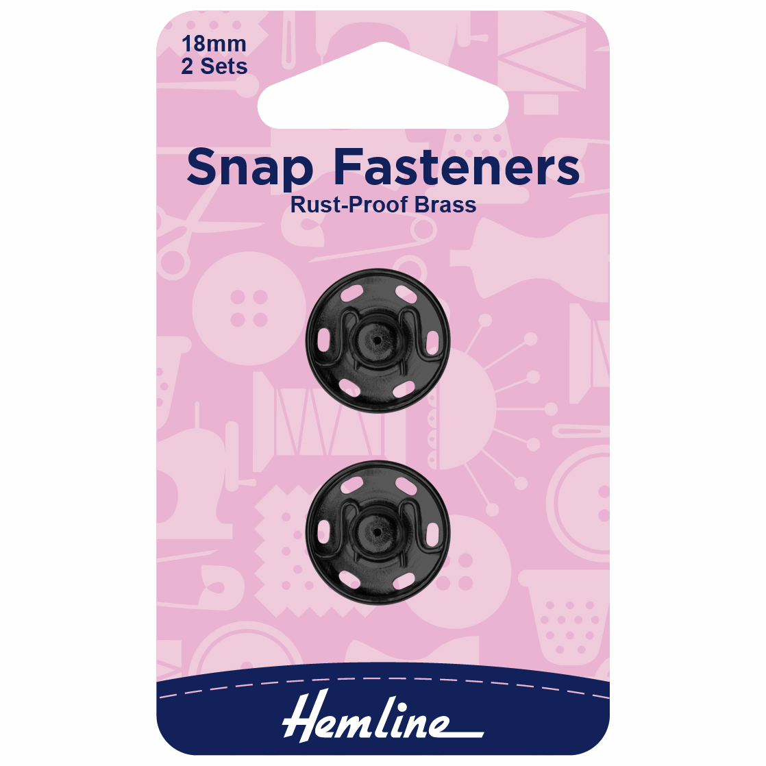 Sew-On Snap Fasteners - 18mm Black (Pack of 2)