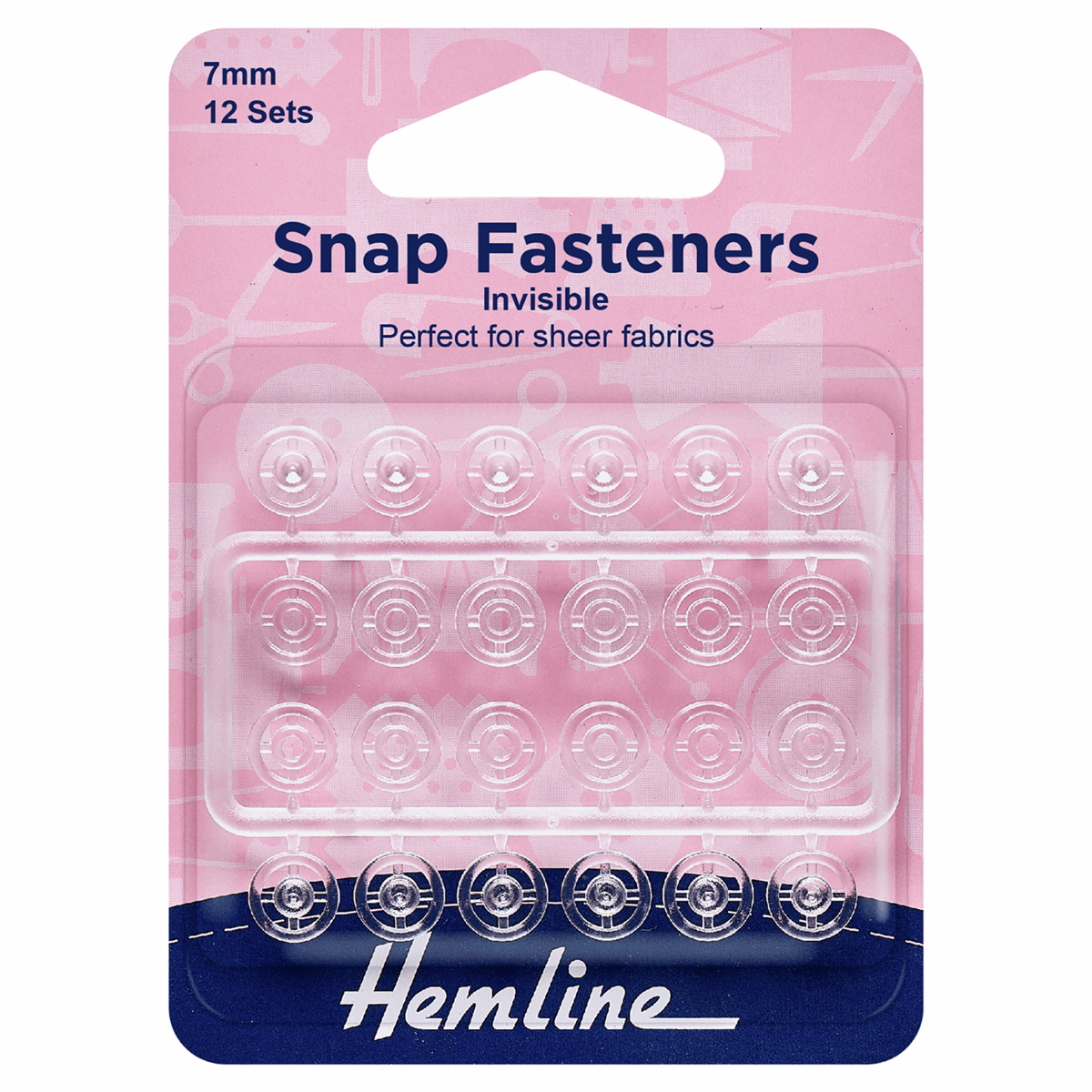 Sew-On Snap Fasteners - 7mm Clear (Pack of 12)