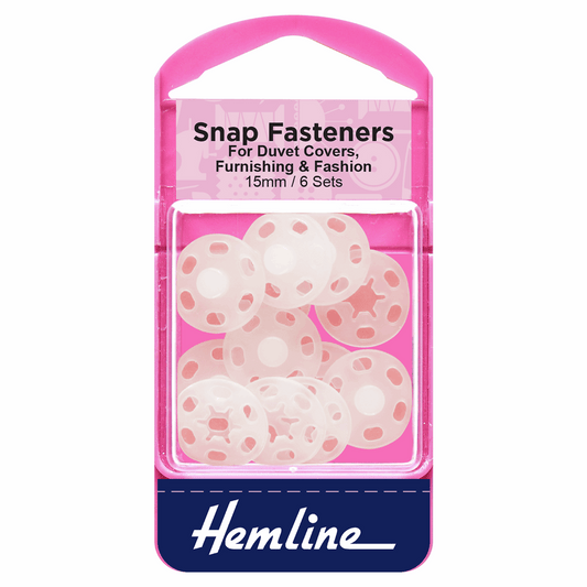 Sew-On Snap Fasteners - 15mm White Plastic (Pack of 6)
