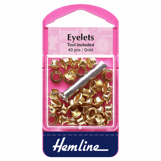 Hemline Gold Eyelets with Tool - 5.5mm (Pack of 40)