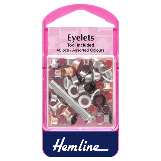 Hemline Assorted Colour Eyelets with Tool - 5.5mm (Pack of 40)