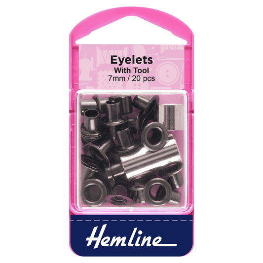 Hemline Black Eyelets with Tool - 7mm (Pack of 20)
